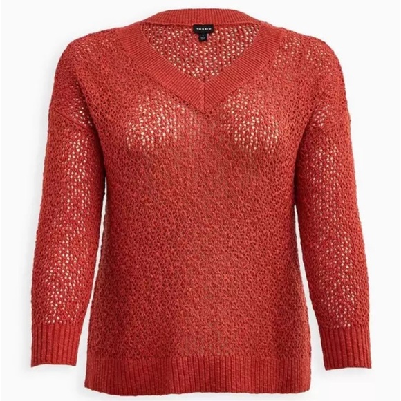 Torrid Women's Open Stitch Pullover V-neck Sweater - Picture 9 of 9